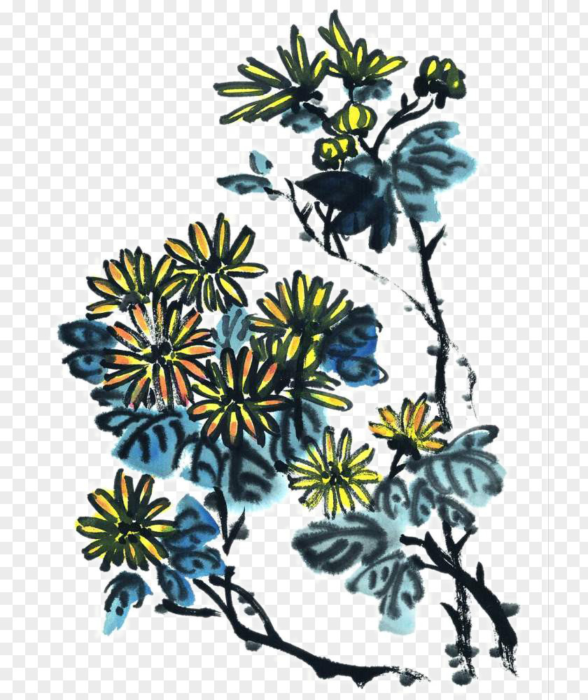 Aquarene Chrysanthemum Inkstick Ink Wash Painting U5199u610fu753b PNG