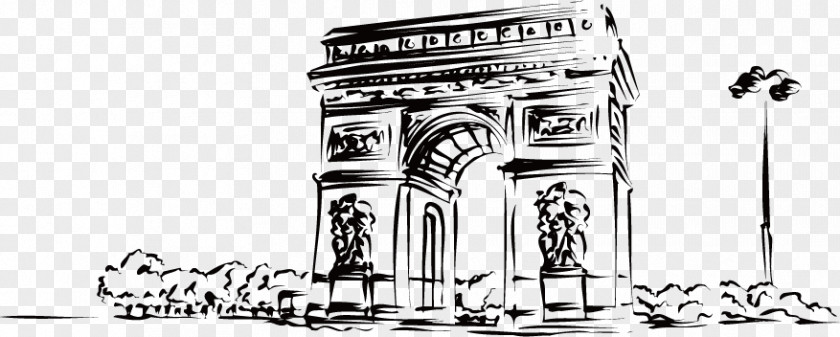 Hand-painted City Building Arc De Triomphe Arch Of Triumph Architecture Monument PNG