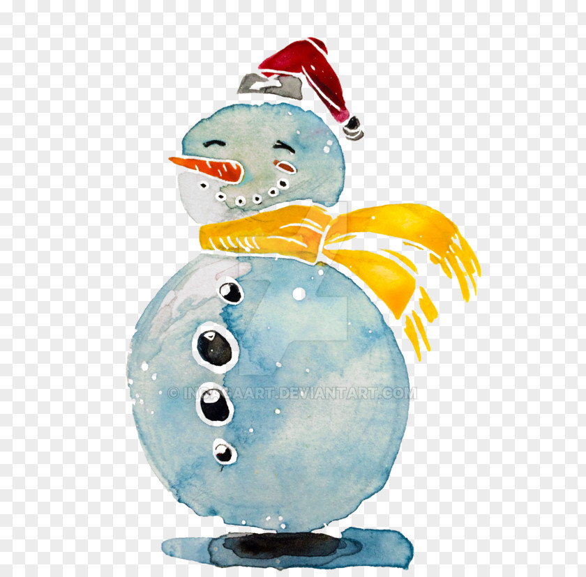 Gouache Illustration Snowman Watercolor Painting PNG