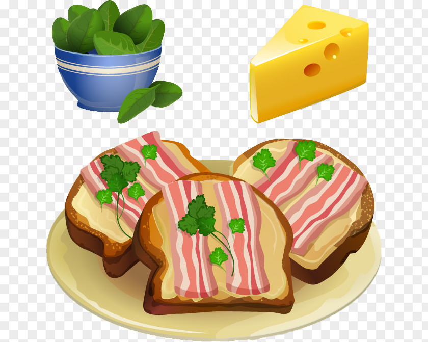 Hand-painted Cheese Toast Bacon Breakfast Barbecue Grill Sandwich PNG