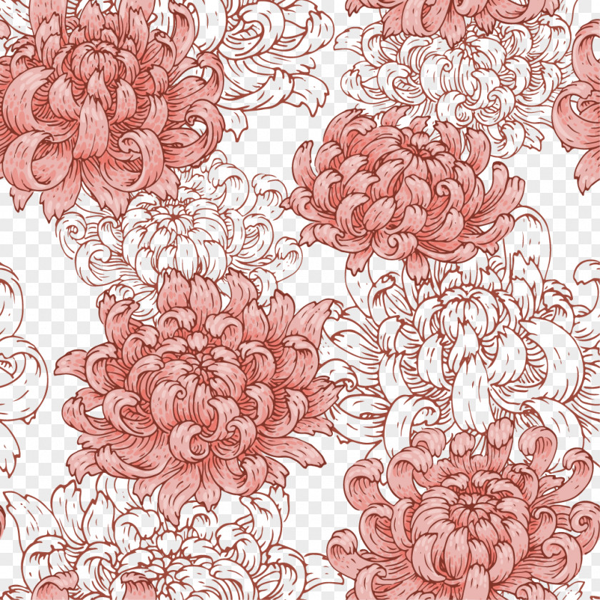 Beautiful Pink Chrysanthemum Motif Pattern PNG