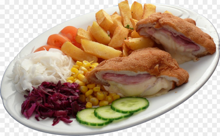 Ham French Fries Full Breakfast Smažený Sýr Schnitzel PNG