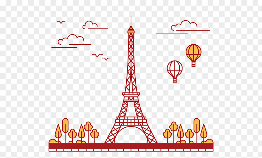 Freehand Line Drawing Of The Eiffel Tower Flat Cartoon Illustration PNG