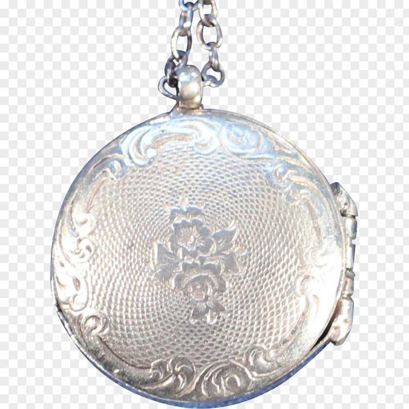Silver Locket Necklace Antique French PNG