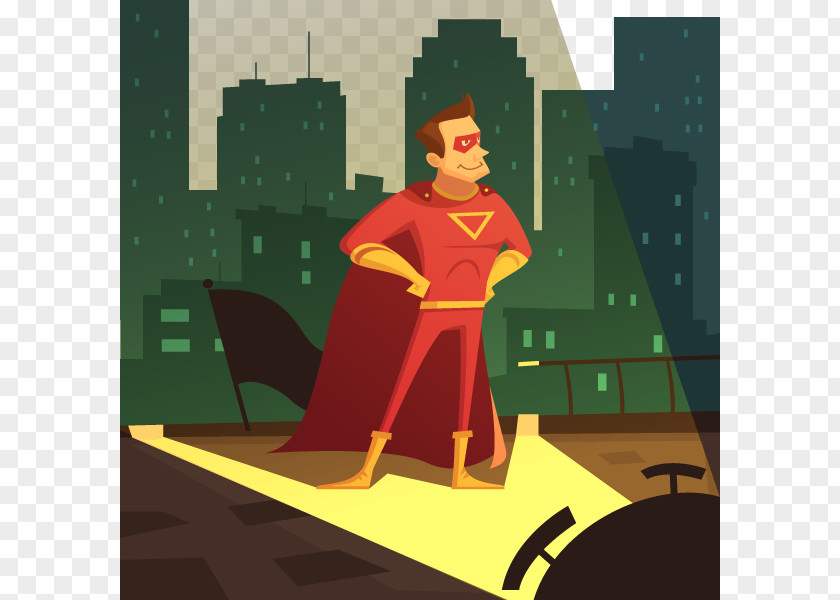 Hand-painted Cartoon Superman Superhero Illustration PNG