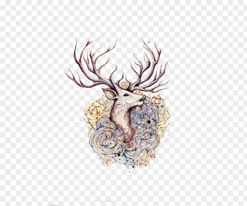 Deer Moose Elk Tattoo Flash PNG