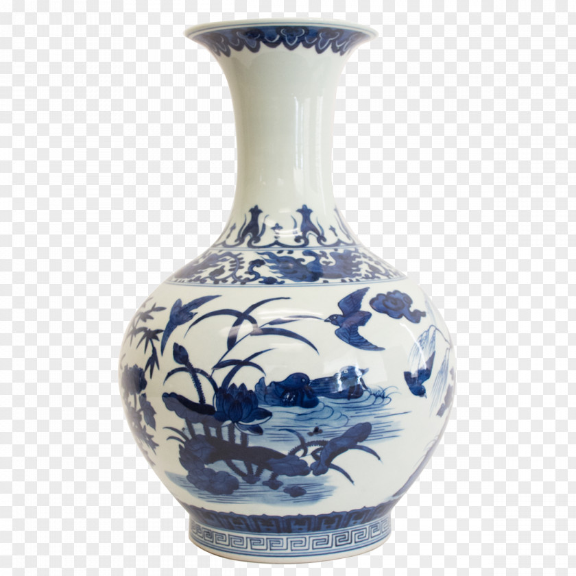 Ralph Lauren Corporation Blue And White Pottery Ceramic Vase Cobalt PNG