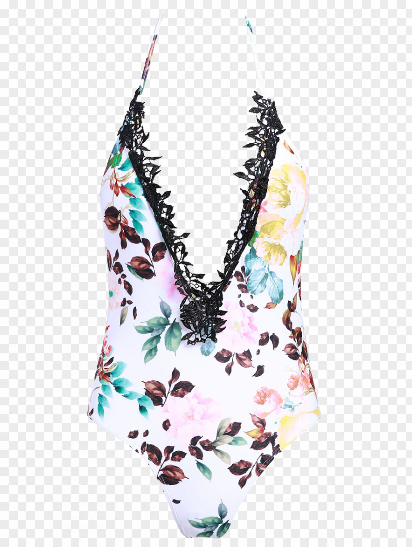 White Flower Watercolor One-piece Swimsuit Halterneck Clothing Maillot PNG