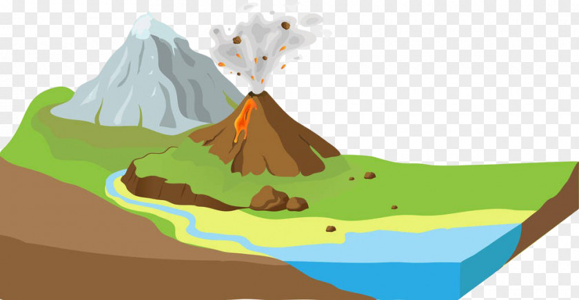 HandPainted Mountain Terrain Soil Profile Volcano Magma Landscape Lava PNG