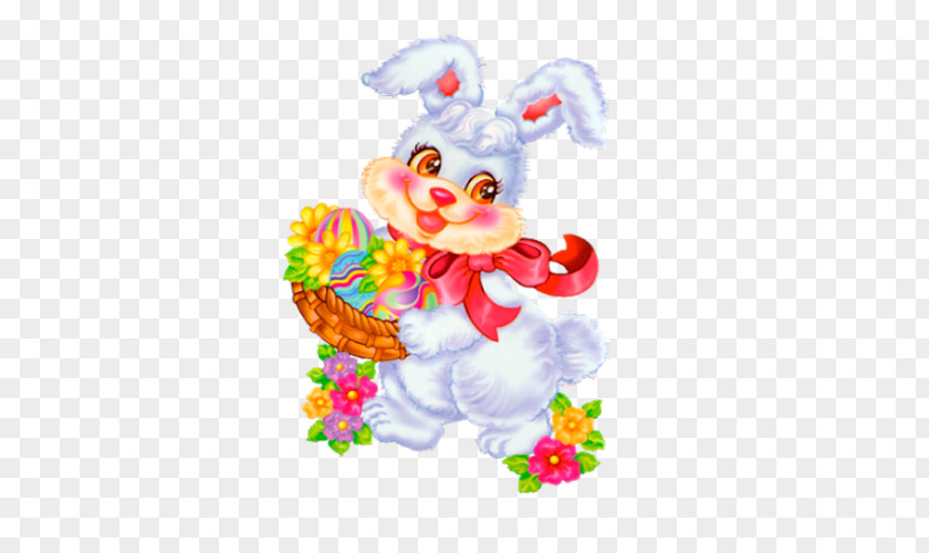 Hand-painted Cartoon Rabbit Easter Bunny Christmas Card Egg Wish PNG