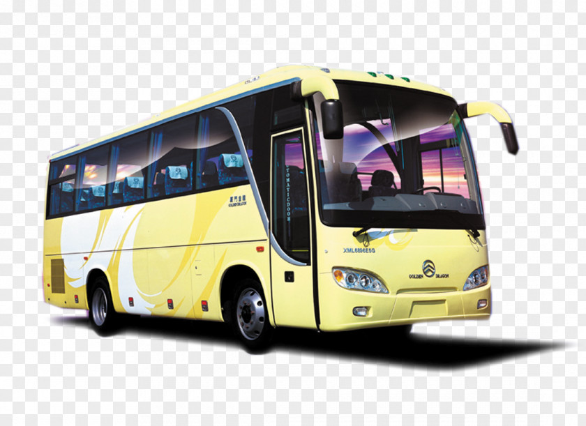 Pale Yellow Bus Shanghai Car Rental Mount Putuo PNG
