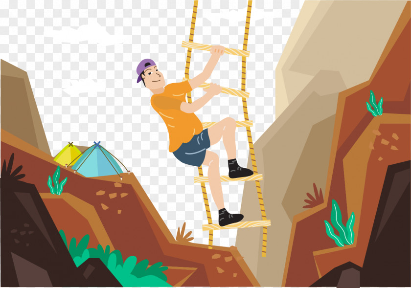Climb The Ladder Climbing Cartoon Mountaineering Illustration PNG