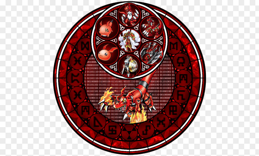 Guilmon Stained Glass Hazard Symbol Digimon PNG