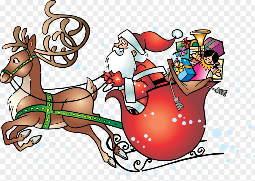 Santa Sleigh Ded Moroz Claus Reindeer Christmas Clip Art PNG
