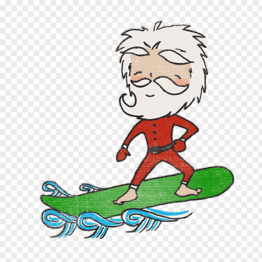 Surfing Santa Claus Christmas PNG