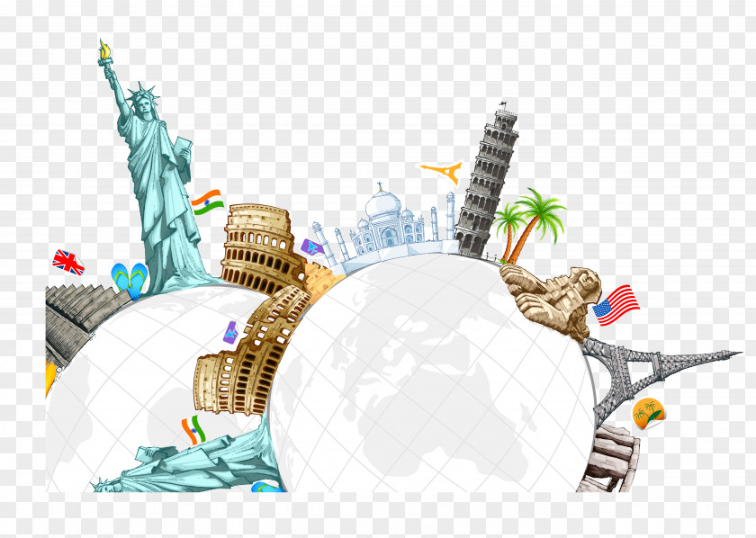 Earth Statue Of Liberty Eiffel Tower Coconut Tree Travel Material Die Geschichtsspirale: Farbige Segmente Zum Ausschneiden PNG