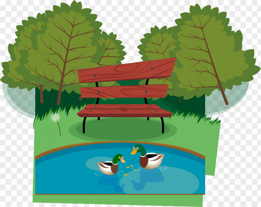 Park Pond Scenery Vector Material Landscape PNG