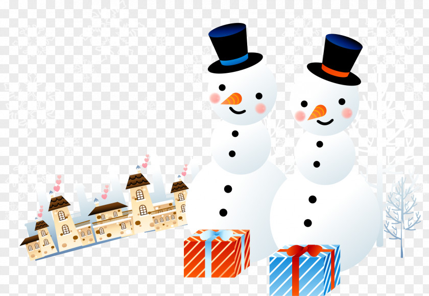 Vector Cartoon Snowman With Gift Illustration PNG