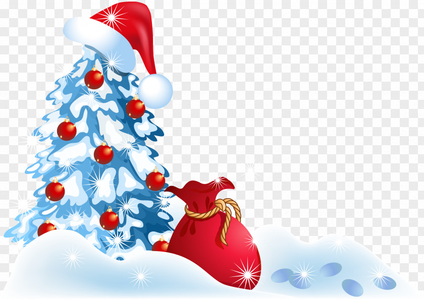 Snowman And Christmas Santa Claus Tree Illustration PNG