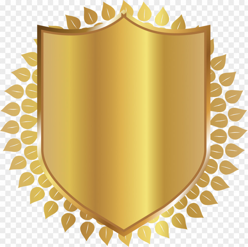 Golden Leaf Shield Laurel Wreath Bay Clip Art PNG