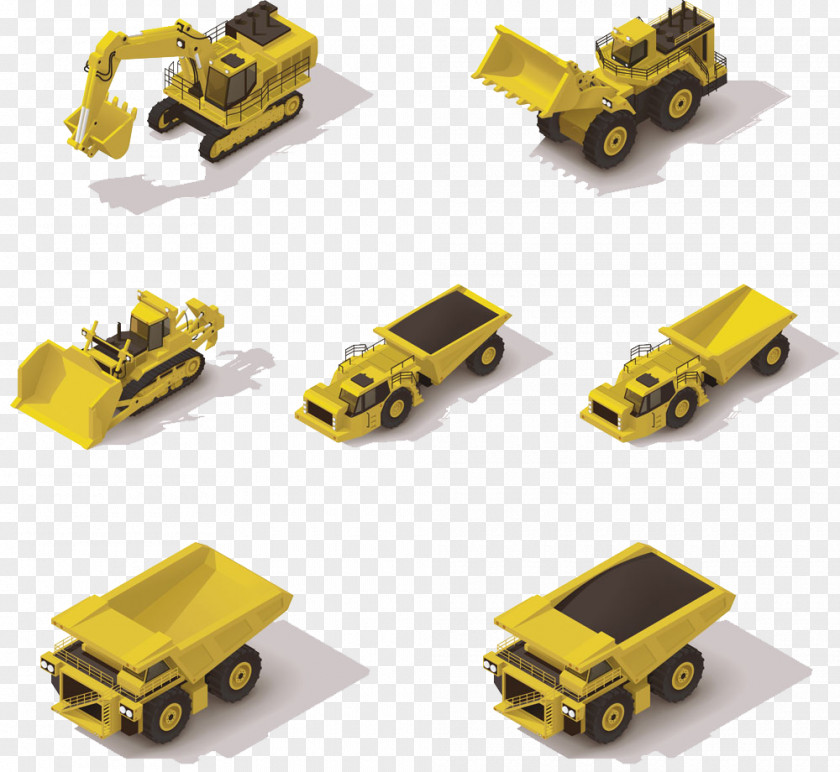 Cartoon Painted Yellow Isometric Truck Mining Icon PNG