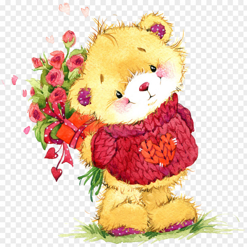 The Toy Bear Holding A Flower International Womens Day Ansichtkaart March 8 Holiday Greeting Card PNG