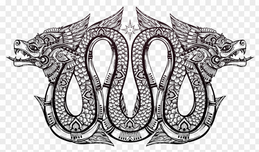 Black And White Dragon Totem Snake Maya Civilization Drawing Illustration PNG