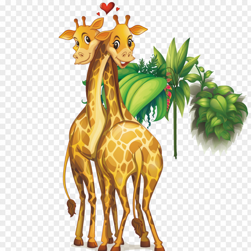 Loving Giraffe Illustration PNG