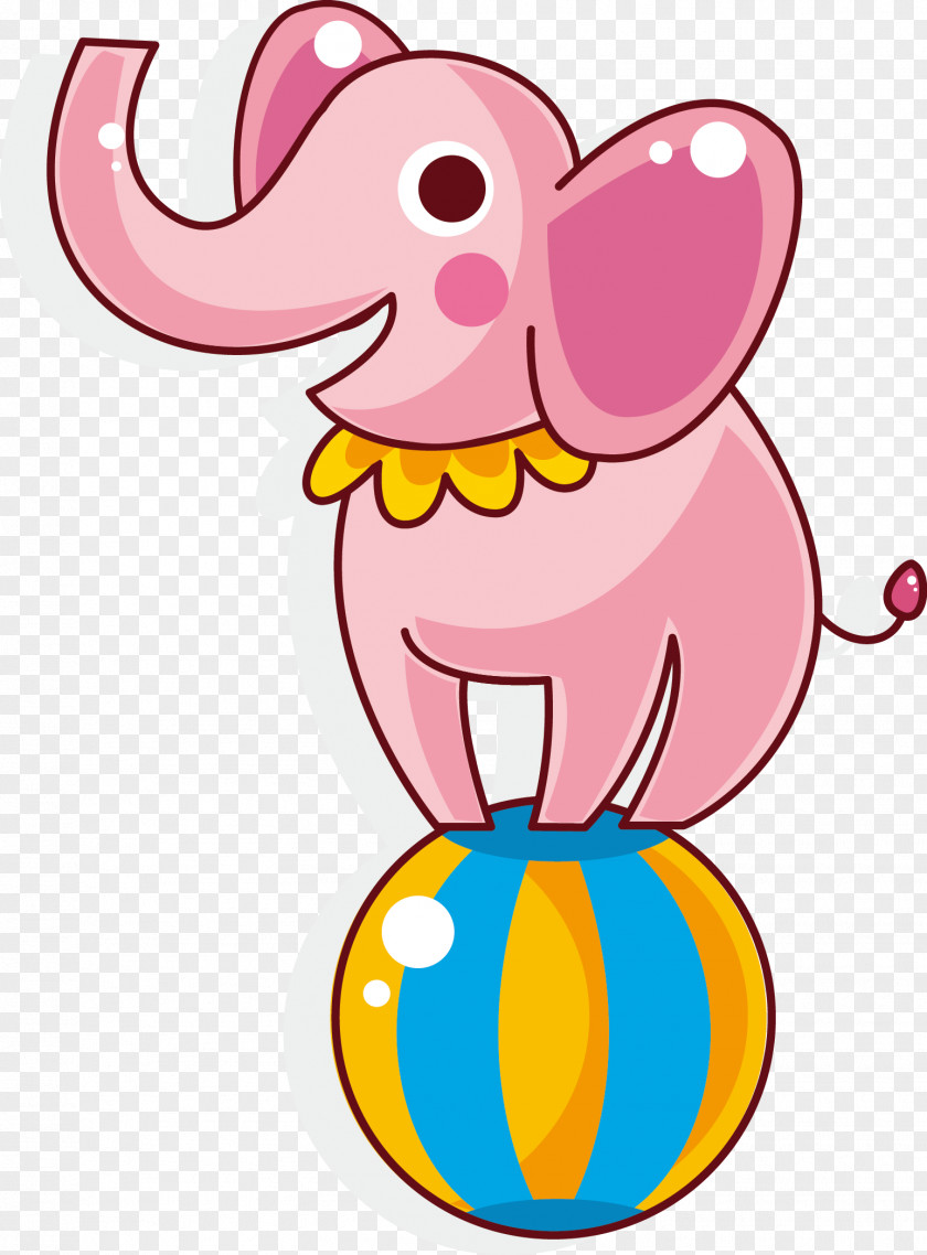 Pink Elephant Stepping The Ball Elements Circus Coloring Book Clown Carnival Child PNG