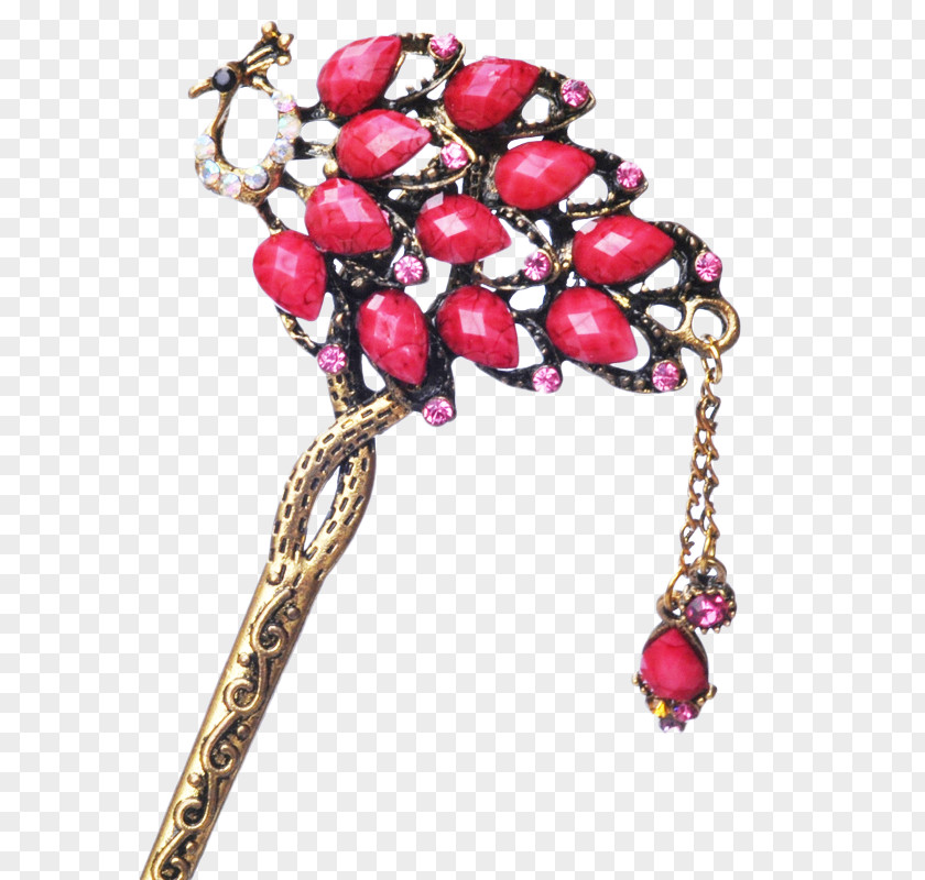 Art Red Retro Peacock Hairpin Jewellery Hair Stick PNG