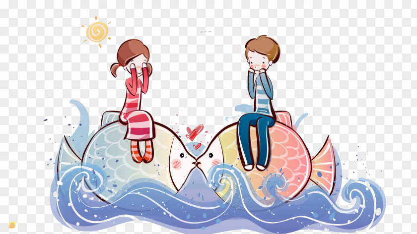 Two Fish Kiss Cartoon Couple High-definition Television Drawing Wallpaper PNG