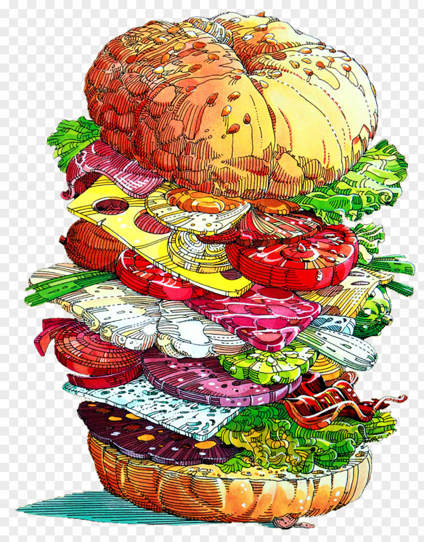 Cartoon Hand Painted Burger Hamburger Illustration PNG