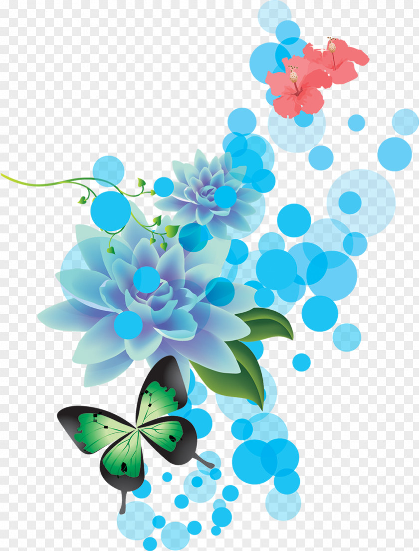 Hand Painted Blue Summer Circle Flowers PNG
