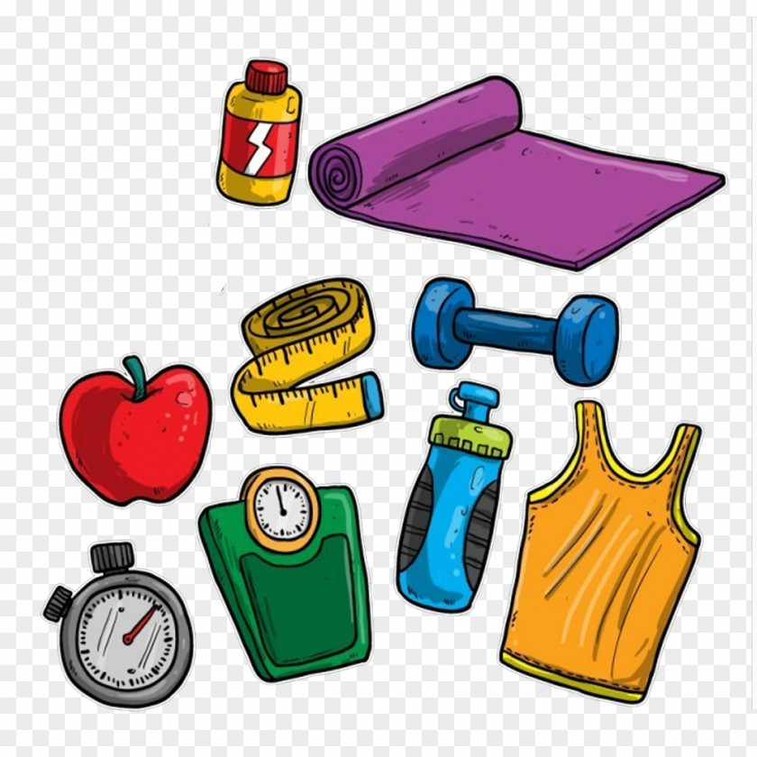 Fitness Hand-drawn Cartoon Elements Physical Bodybuilding Clip Art PNG