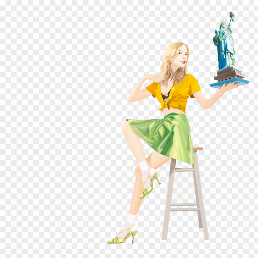 Statue Of Liberty Holding A Woman Sitting On Chair PNG