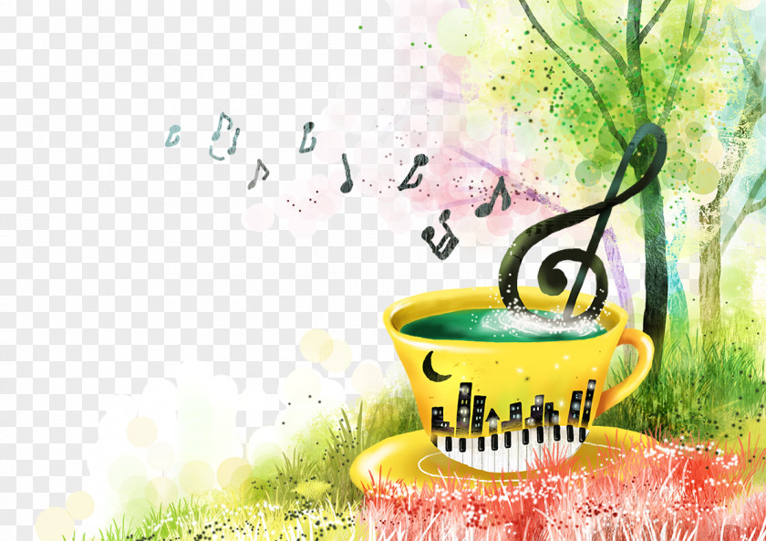 Music Art Watercolor Painting Piano Illustration PNG painting Illustration, Notes on the cup clipart PNG