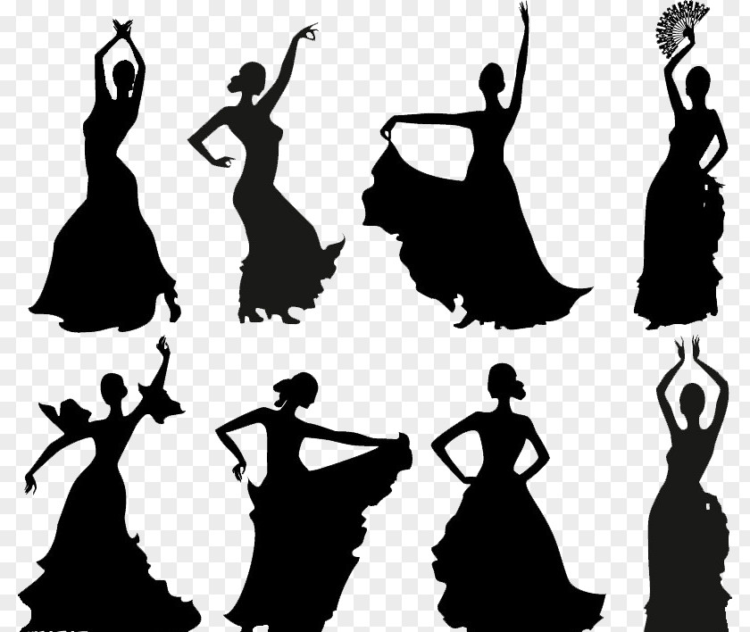 Peacock Dance Flamenco Silhouette Mural Wallpaper PNG