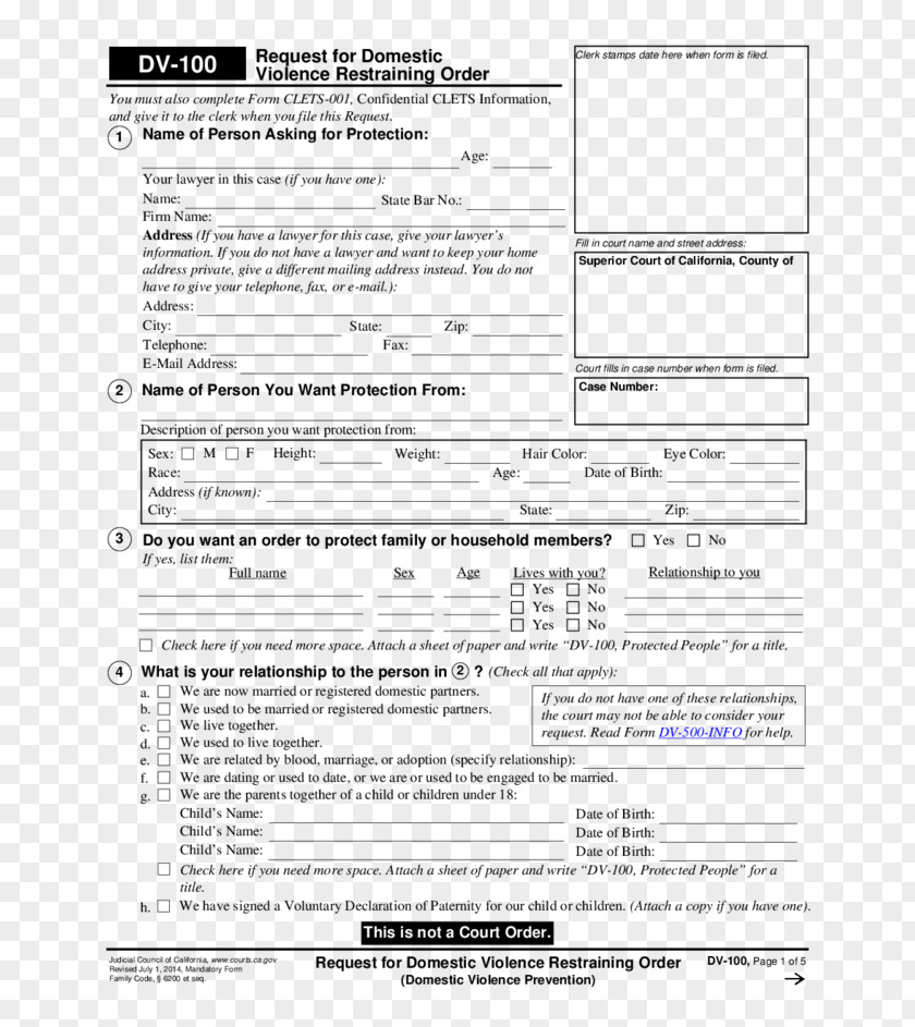 Order FOrm California Civil Harassment Restraining Court PNG