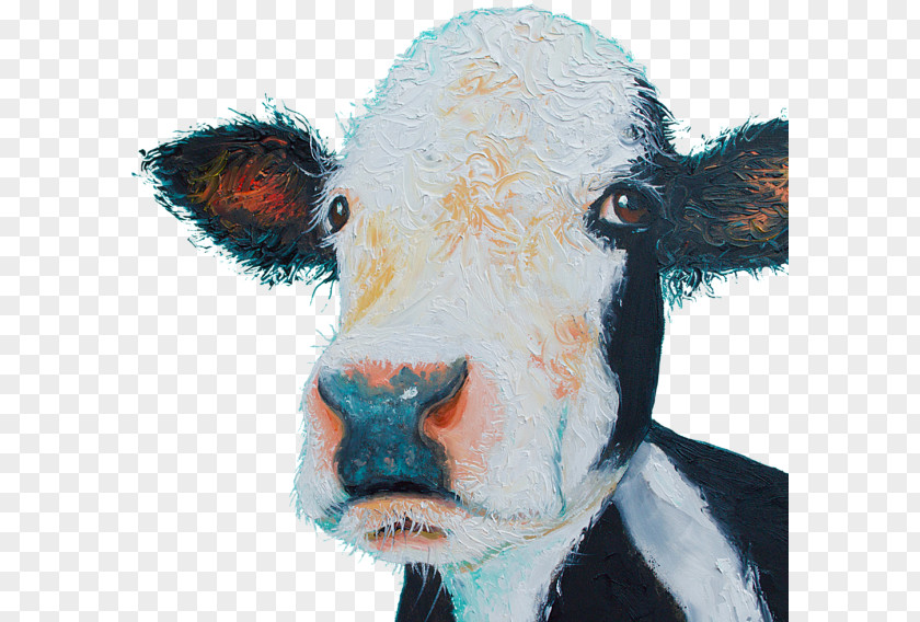 Fine Art Painting Calf Hereford Cattle Oil PNG