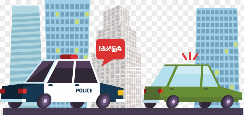 Vector Hand-painted Police Car Comics Drawing PNG