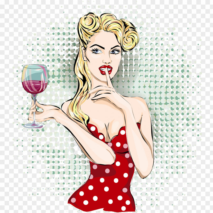 Woman Holding Red Wine Sticker Illustration PNG