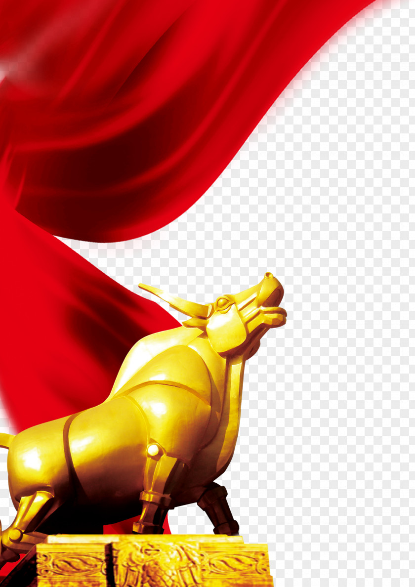 Golden Cow Red Ribbon Icon PNG