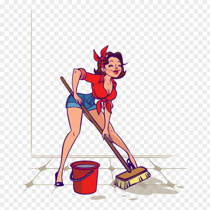 Pin-up Girl Drawing Illustration PNG girl Illustration, Woman mopping the floor clipart PNG