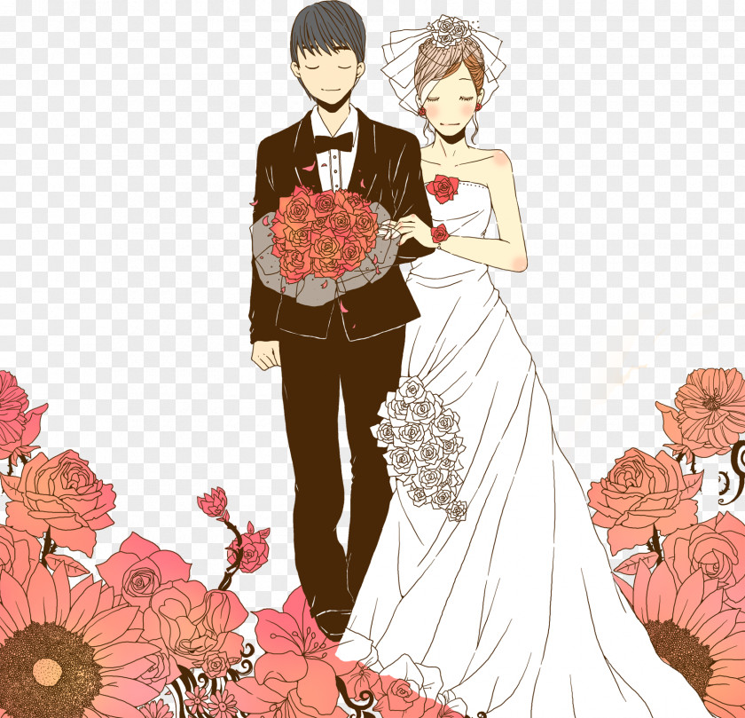 Hand-painted Bride And Groom Bridegroom Cartoon PNG