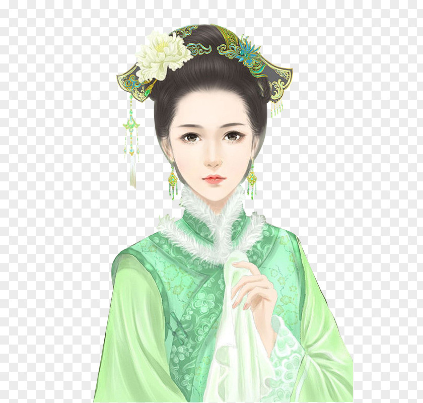 Aquarelle Chinoise Qing Dynasty Gege Costume Drama China Illustration PNG