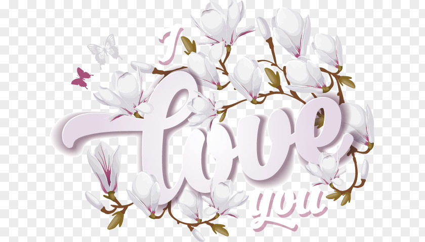 I Love You Creative Flower Floral Design Magnolia PNG