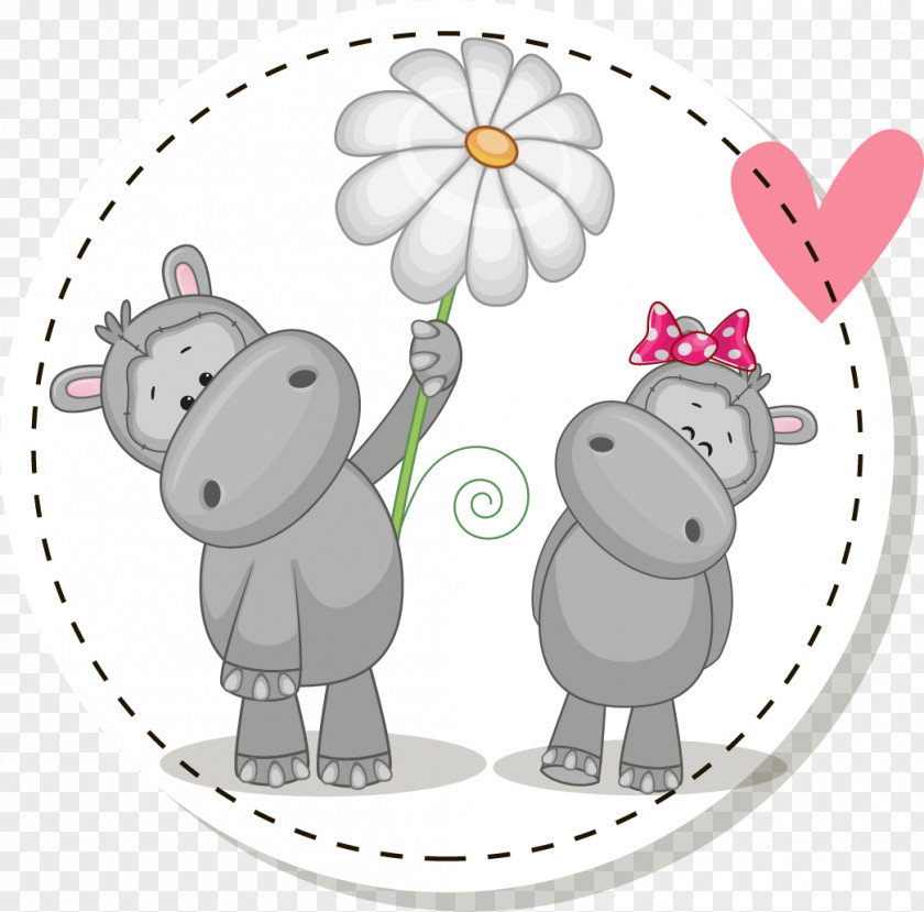Vector Material Valentine's Day Wedding Hippopotamus Cartoon Drawing Illustration PNG