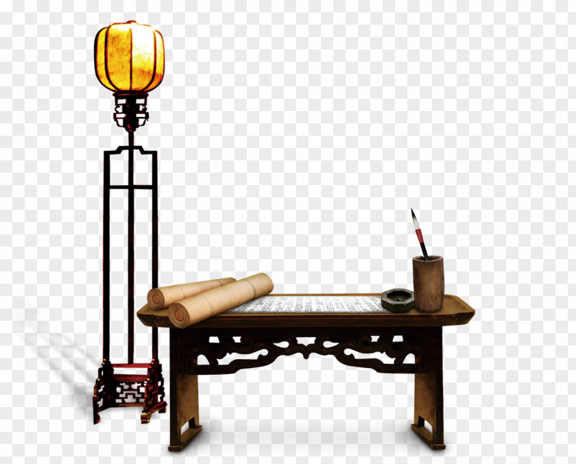 Chinese Brush Pen Style Lamps Square Table Files Fengmu Desk Paper PNG