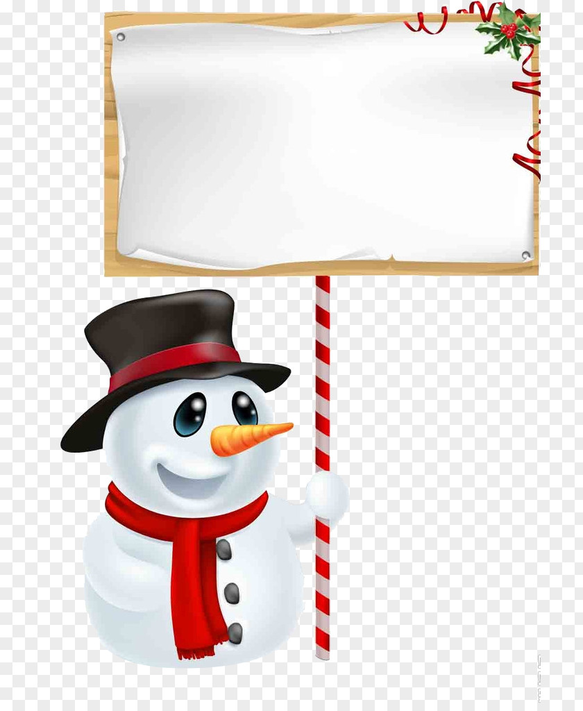 Snowman Holding A Sign Santa Claus Christmas Cartoon Clip Art PNG