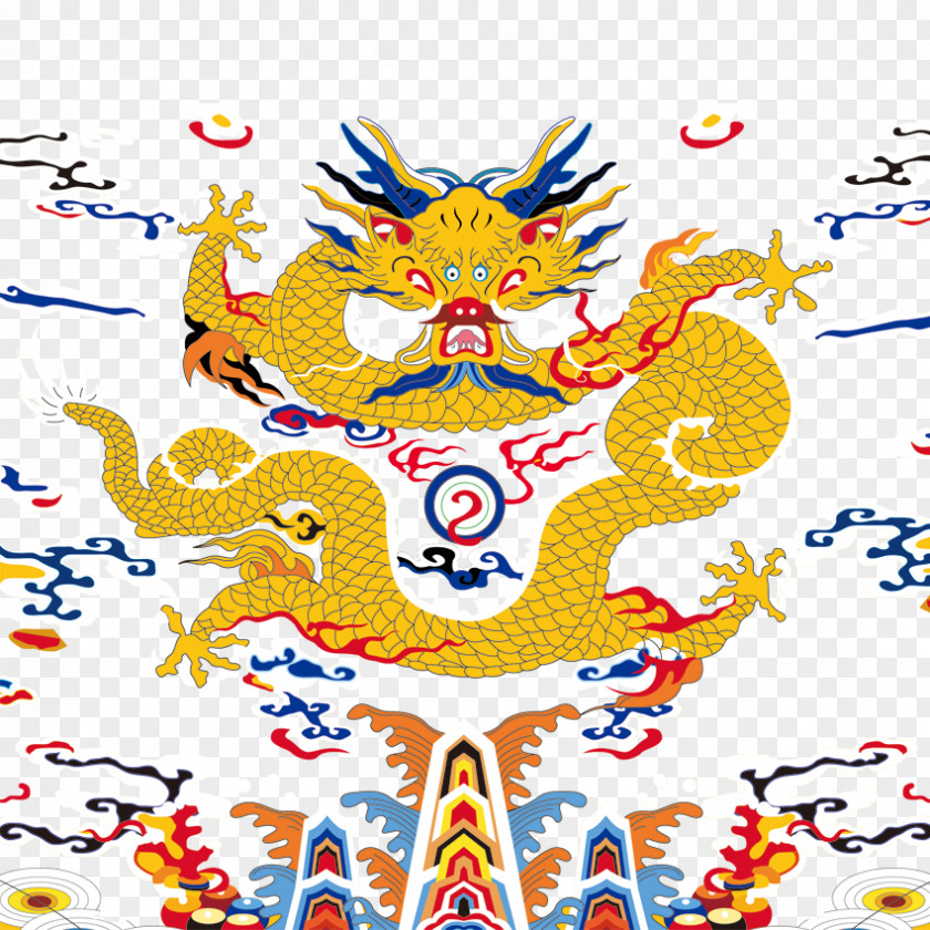 Hand-painted Colorful Clouds Royal Dragon Graphic Design Clip Art PNG